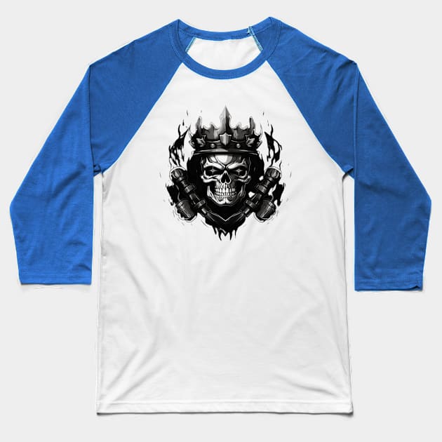 Barbells with Skull with crown Baseball T-Shirt by Aldrvnd